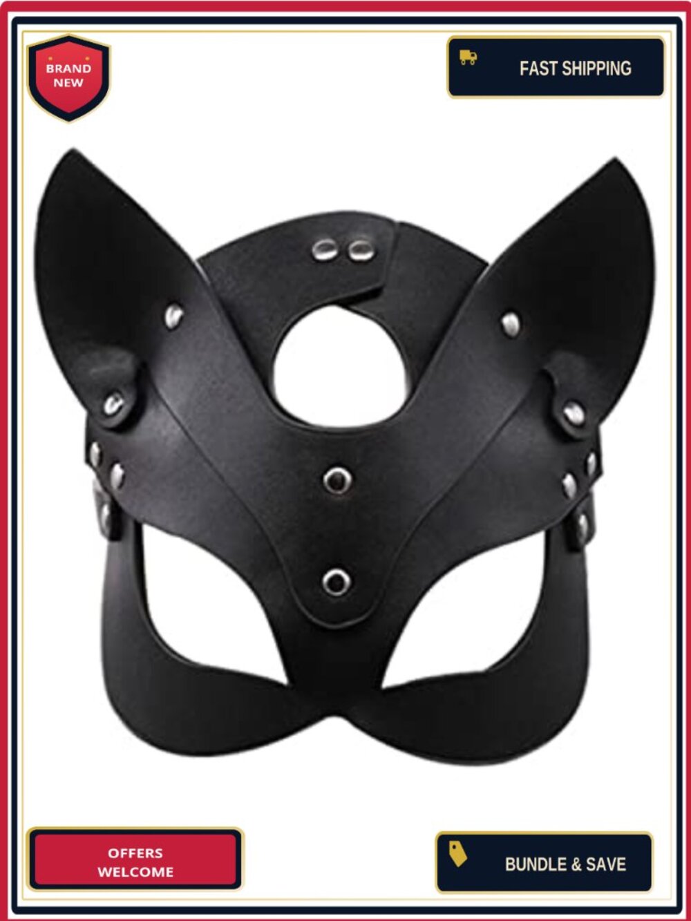 PU Leather Cat Mask Half Face Masquerade Costume Accessory for Women
